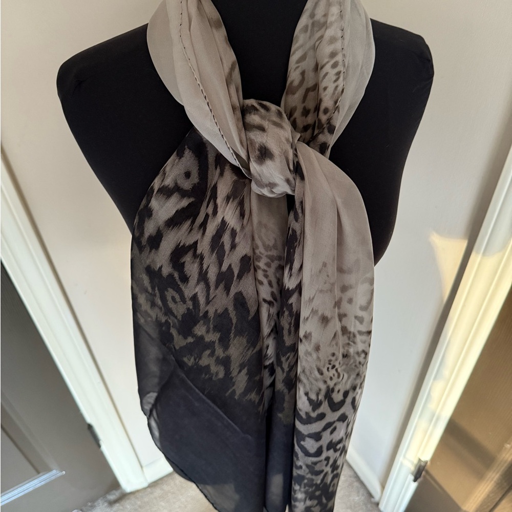 Elegant Black and Gray Animal Print silk  Scarf